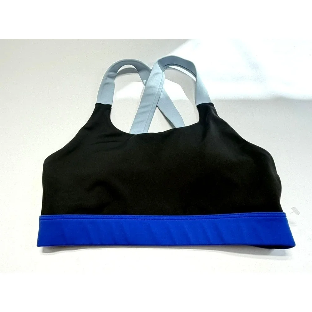 Wilo‎ Sports Bra Small Black Blue Strappy Back Athletic Activewear